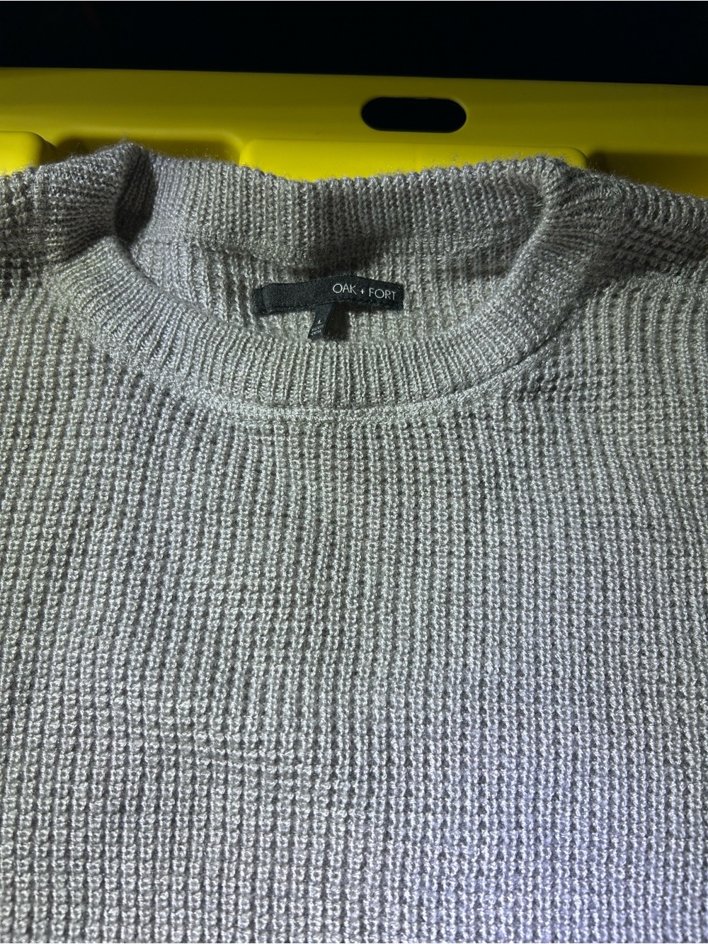 OAK + FORT Light Gray Waffle Knit Crewneck Sweater